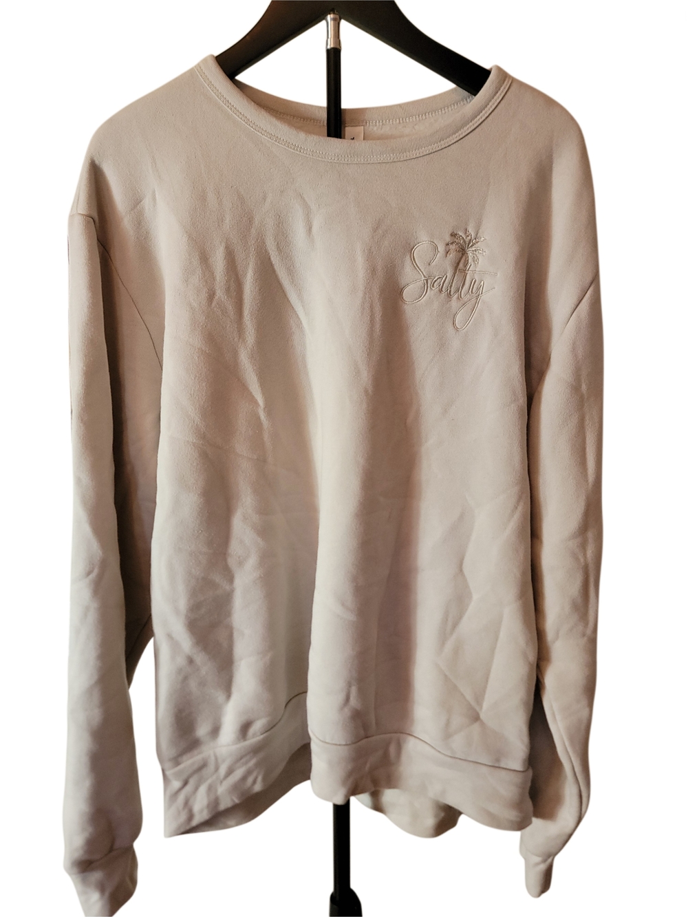 Bella Canvas Light Beige Embroidered Crewneck Sweater/Sweatshirt - 'Salty' - L